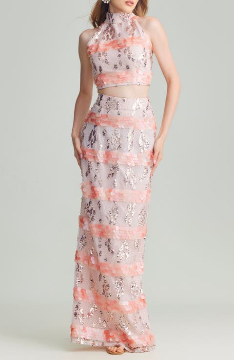 Saana Sequin & Paillette Embellished Crop Top & Skirt Set
