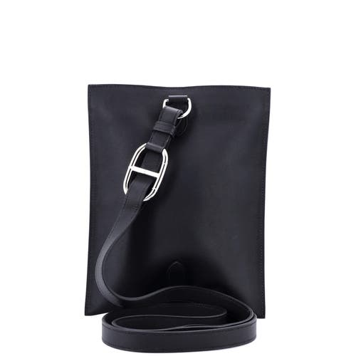 Pre-owned Hermes Hermes Pochenplus Sling Wallet Leather In Black