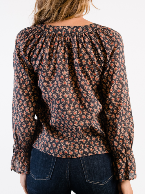 Able Kristen Button Down Blouse In Dark Block Print