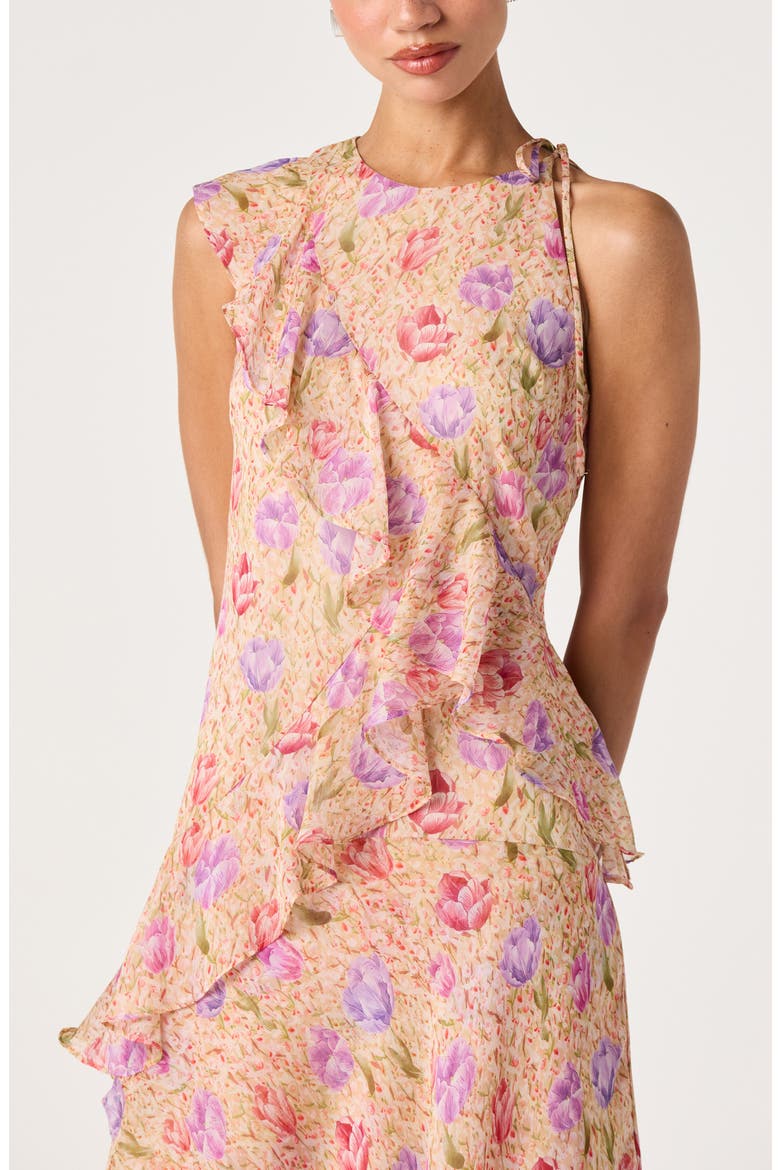 Angel Ruffle Midi Dress, Alternate, color, PEACH MULTI FLORAL