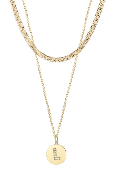 Set of 2 Initial Pendant & Herringbone Necklaces