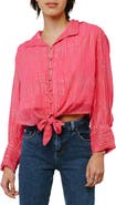 CIEBON Aurora Metallic Tie Hem Button-Up Top