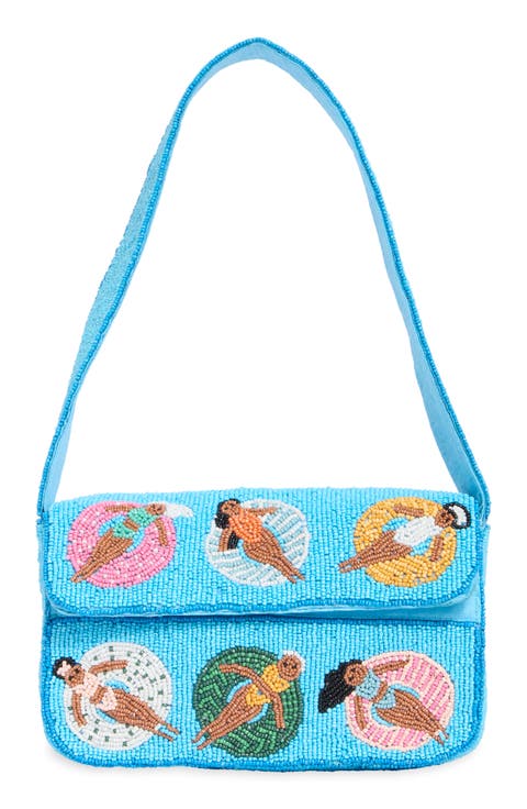 Pool Scene Beaded Shoulder Bag