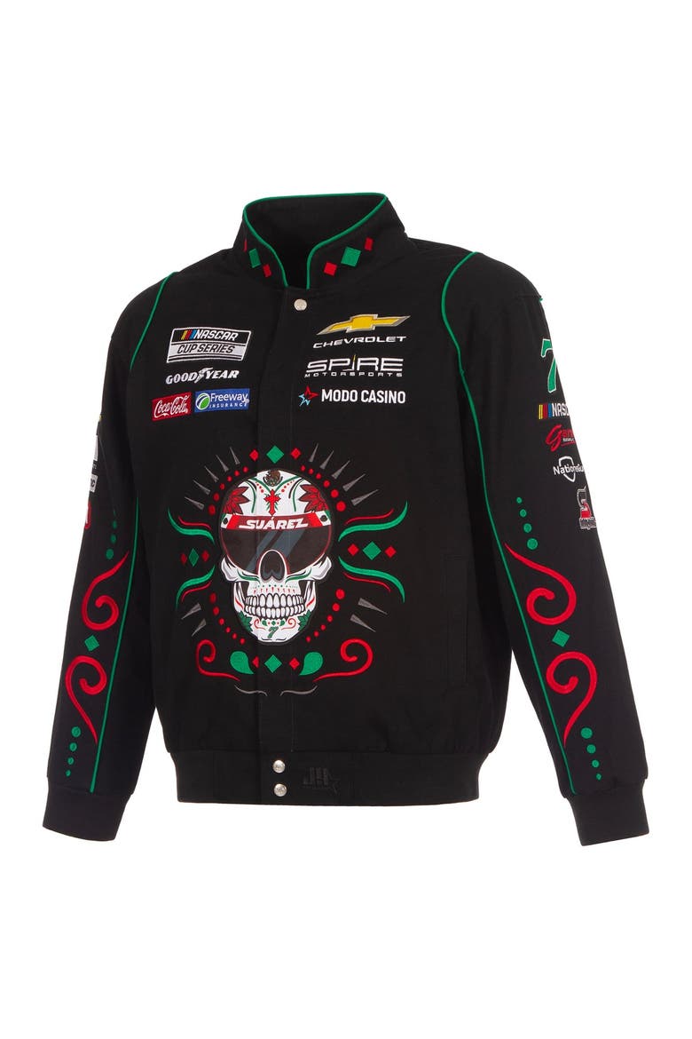 Men's JH Design Black Daniel Suarez 2026 Sugar Skull Full-Snap Twill Racing Jacket, Alternate, color, Black