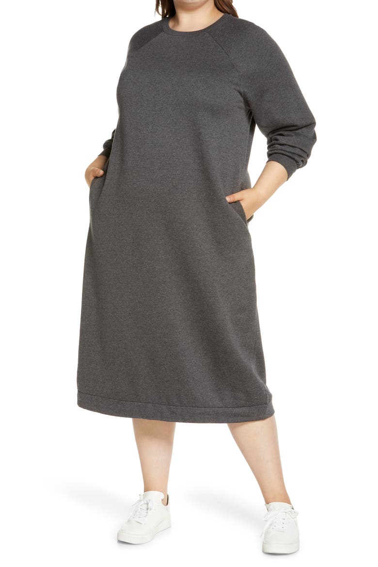 Sweatshirt Midi Dress, Main, color, GREY MEDIUM CHARCOAL HEATHER