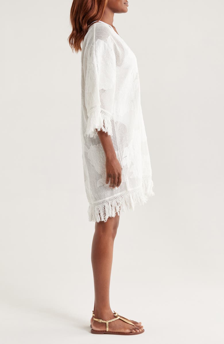 FARM Rio Floral Appliqué Sheer Cotton Blend Cover-Up Sundress, Alternate, color,