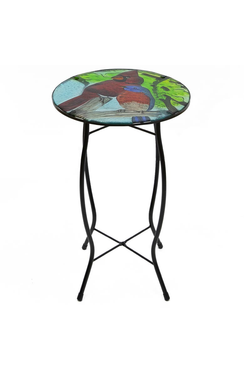 Northlight 19" Blue and Red Cardinal Glass Patio Side Table, Main, color, Red