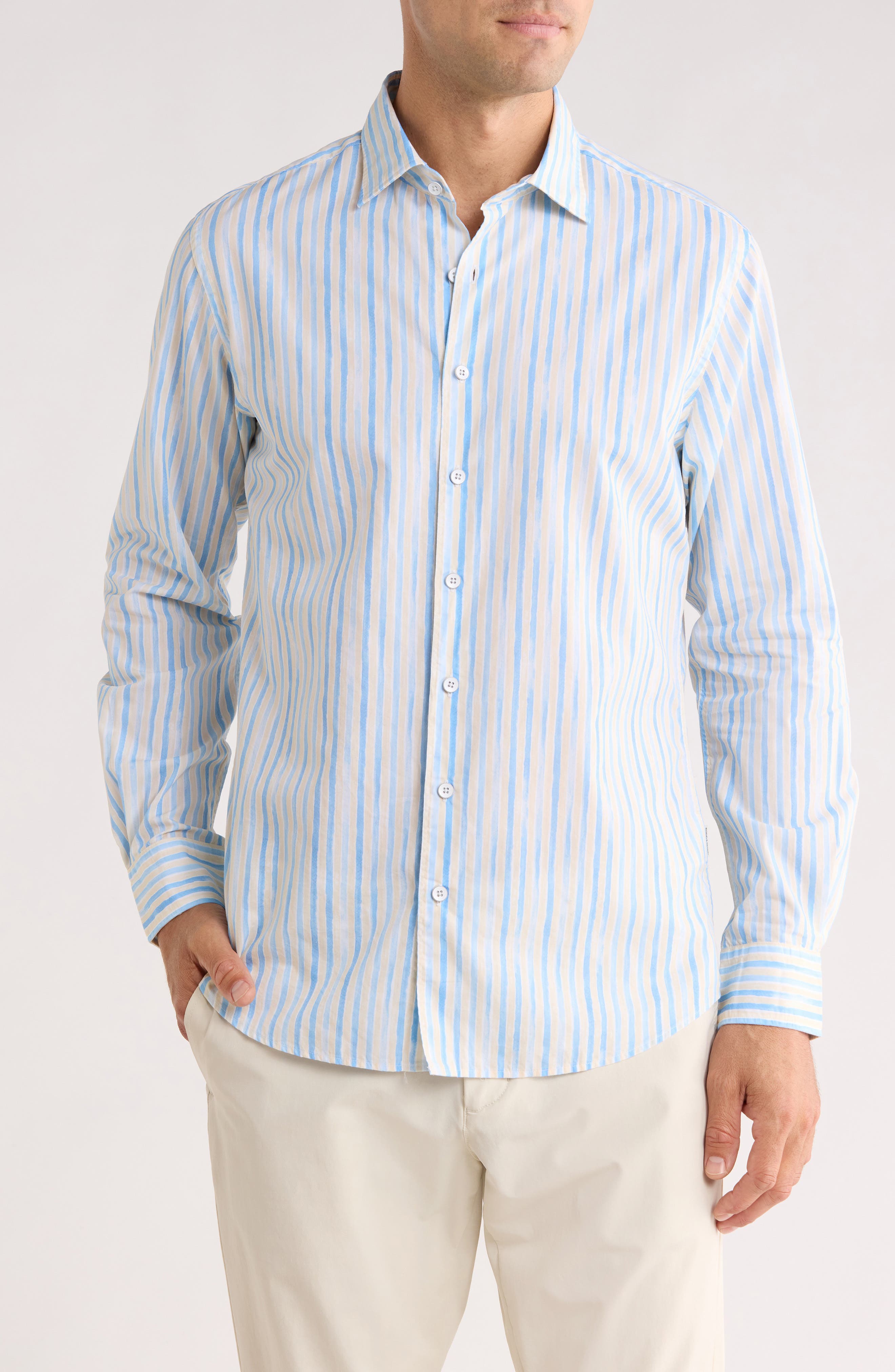 Rodd & Gunn Forest Gate Sport Fit Stripe Linen & Cotton Button-Up Shirt