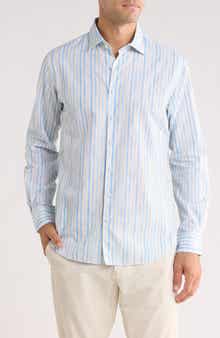Rodd & Gunn Forest Gate Sport Fit Stripe Linen & Cotton Button-Up Shirt
