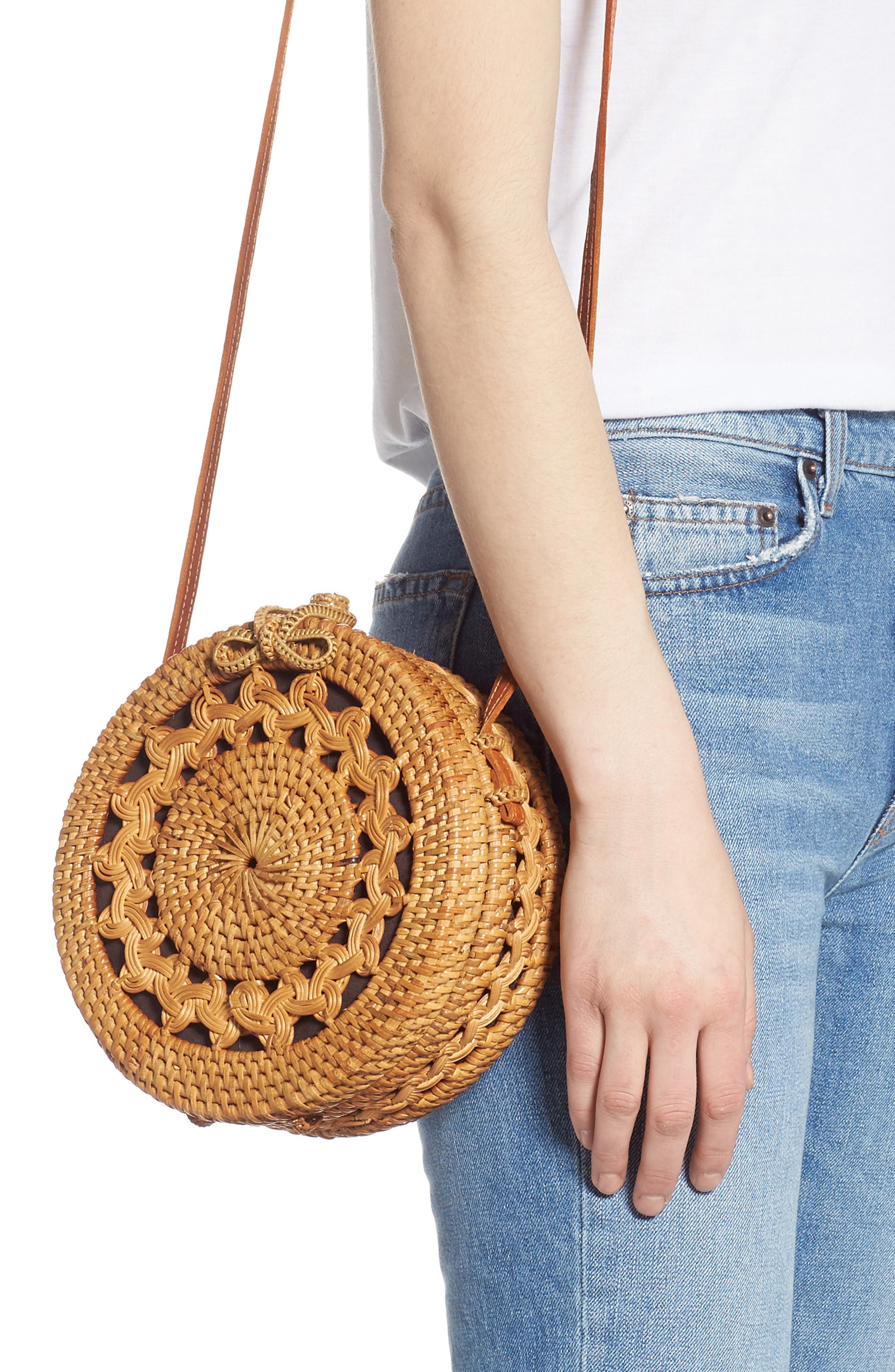 Woven Rattan Circle Crossbody Bag, Alternate, color, TAN/ TAN