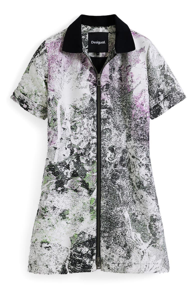 Mixed Print Zip Front Dress, Alternate, color, MEDIUM GRAY