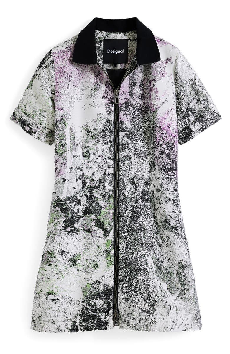 Desigual Mixed Print Zip Front Dress, Alternate, color, Medium Gray