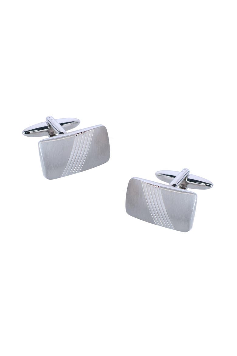Diagonal Rhodium Cufflinks & Infinity Triple Band Leather Bracelet, Alternate, color, Silver