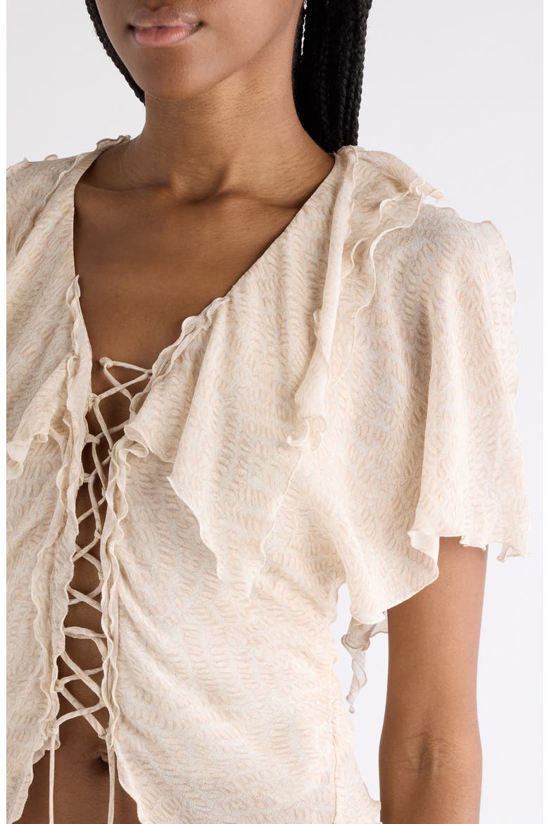 Thanais Print Silk Lace-Up Top, Alternate, color, ECRU