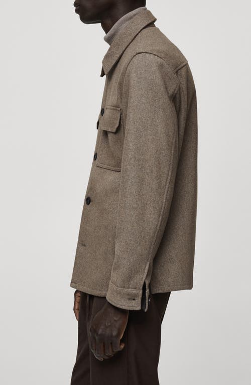 Mango Wool Blend Flannel Overshirt In Medium Brown