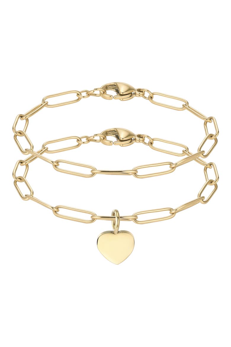 Set of 2 Assorted Paper Clip Chain Bracelets, Main, color, GOLD