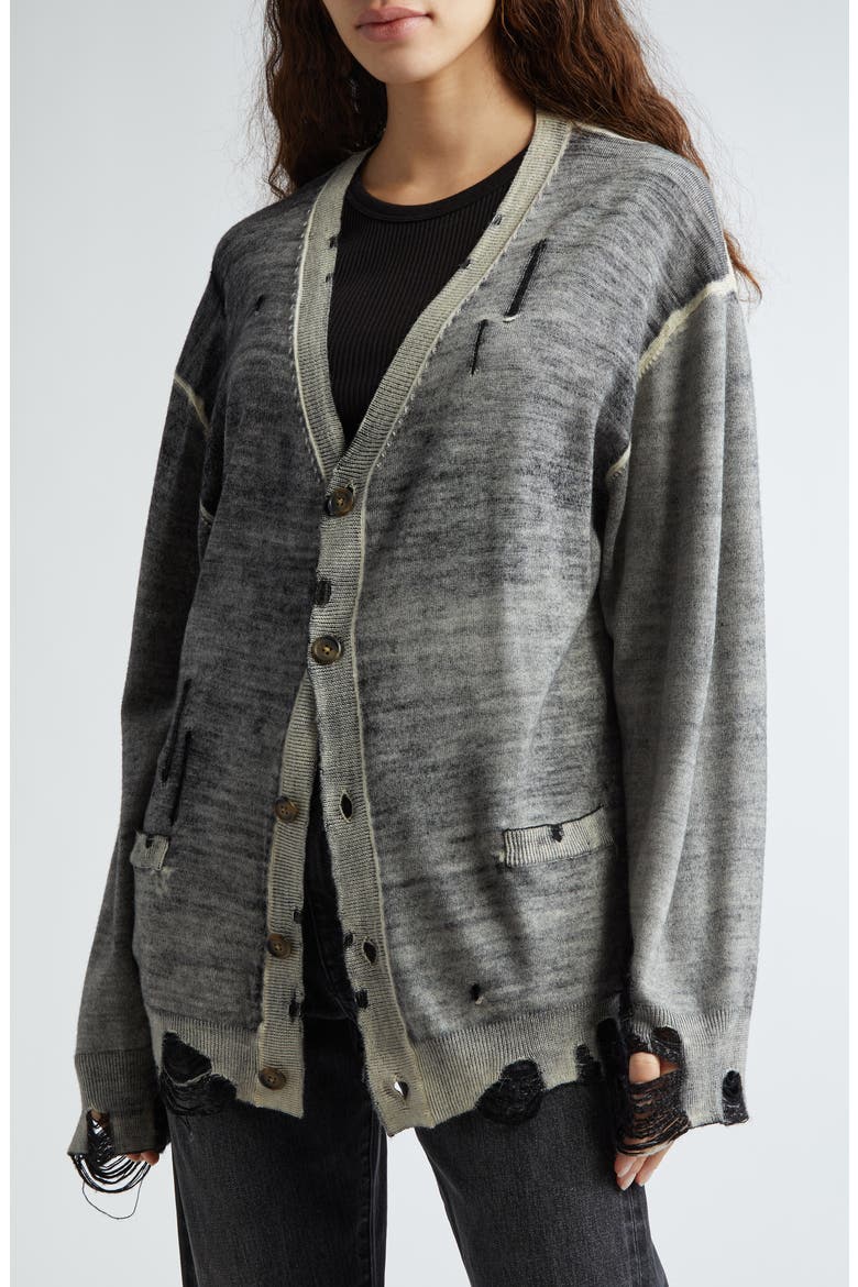 Destroyed Oversize Merino Wool Cardigan, Alternate, color, DISTRESSED BLACK