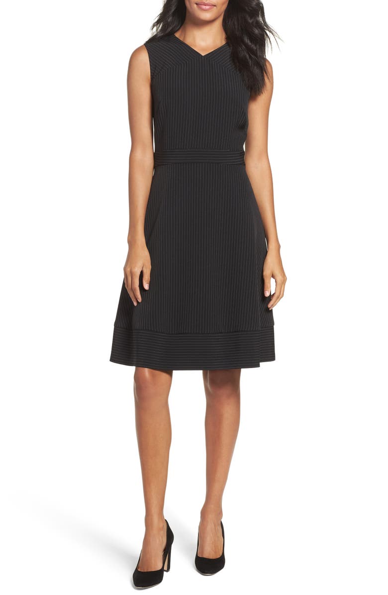 Tahari Pinstripe Fit & Flare Dress, Main, color,
