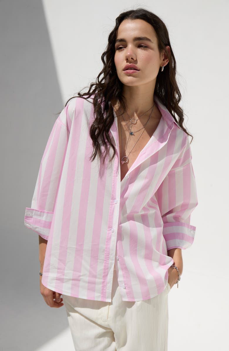 DELUC Vicenzo Stripe Cotton Button-Up Shirt, Alternate, color, Striped Pink