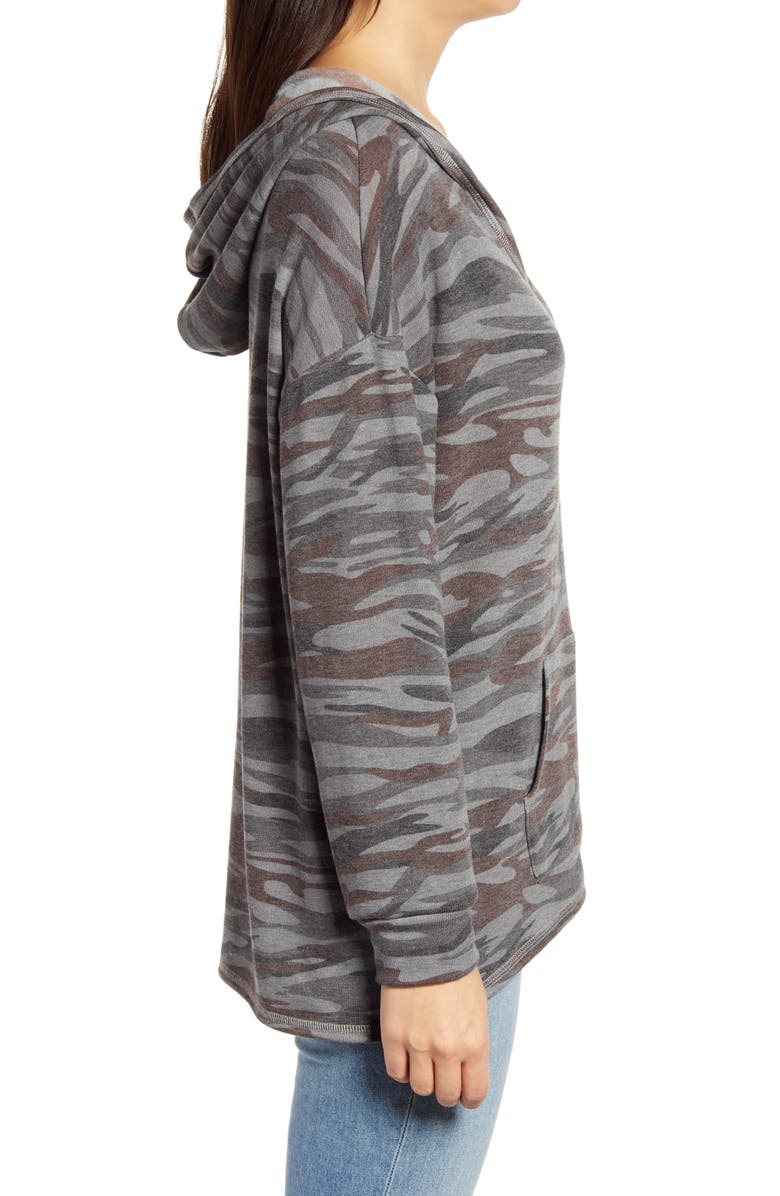 Loveappella Camo V-Neck Hoodie, Alternate, color, Gray