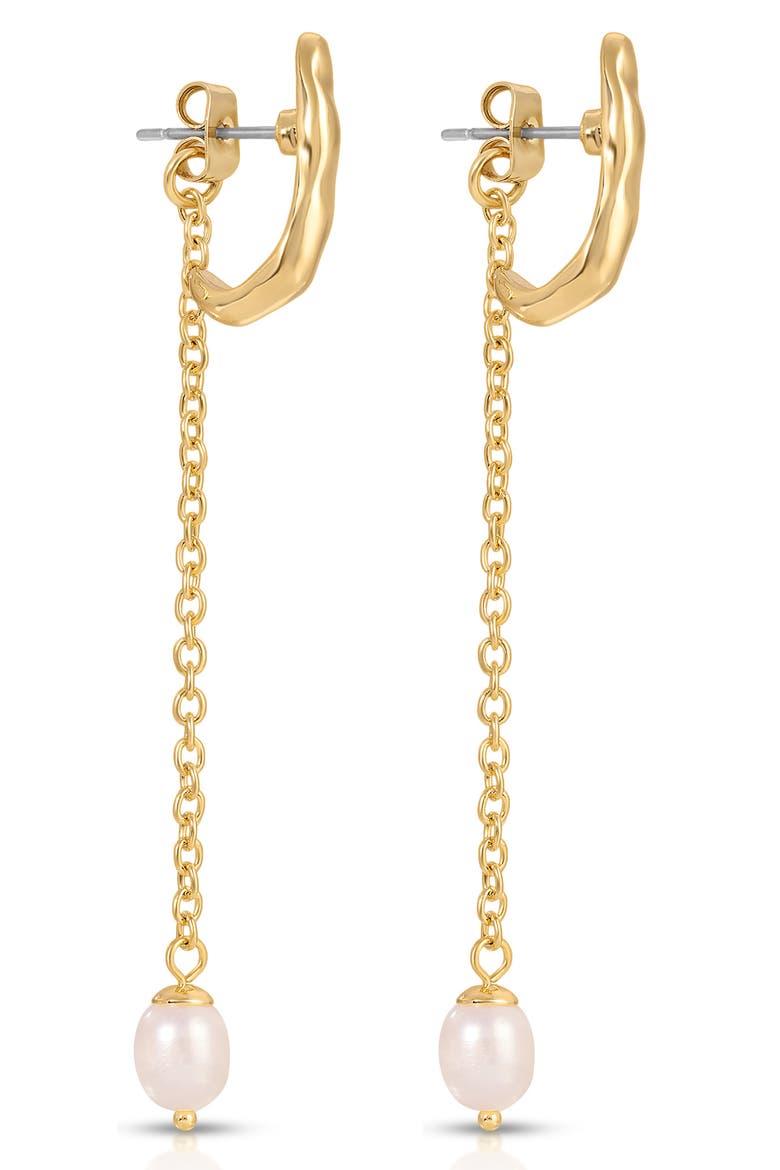 Linear Luxe Cultured Pearl Front/Back Earrings, Alternate, color, GOLD