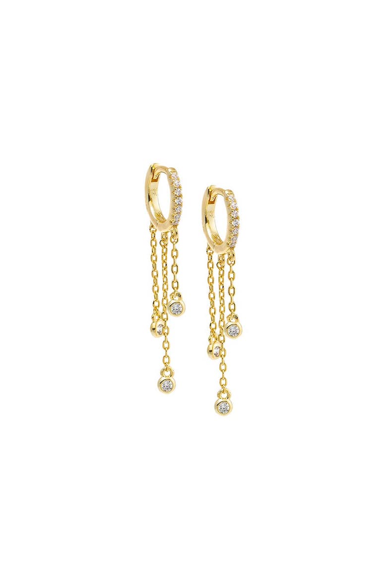 Triple CZ Drop Chain Huggie Earring, Main, color, Gold