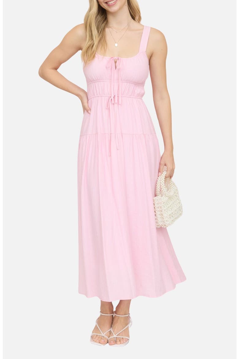 Front Tie Fit & Flare Midi Dress, Main, color, PINK