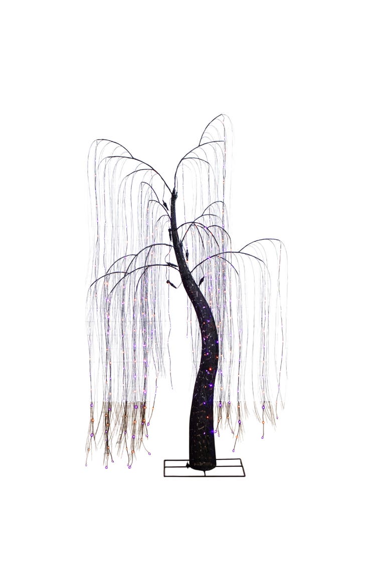 7-ft Pre-Lit Artificial Halloween Black Willow Tree with 600 Purple and Orange Dual Color LED Lights, Main, color, Black