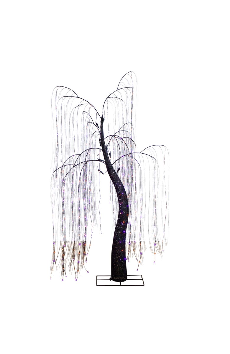 NEARLY NATURAL 7-ft Pre-Lit Artificial Halloween Black Willow Tree with 600 Purple and Orange Dual Color LED Lights, Main, color, Black