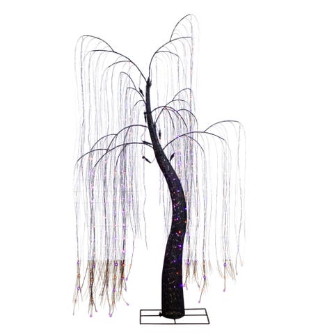 7-ft Pre-Lit Artificial Halloween Black Willow Tree with 600 Purple and Orange Dual Color LED Lights