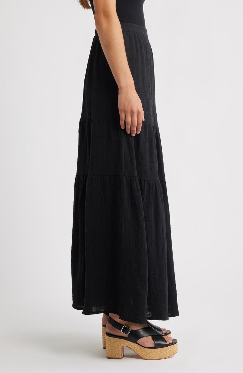 Bobeau Tiered Cotton Maxi Skirt, Alternate, color, Black