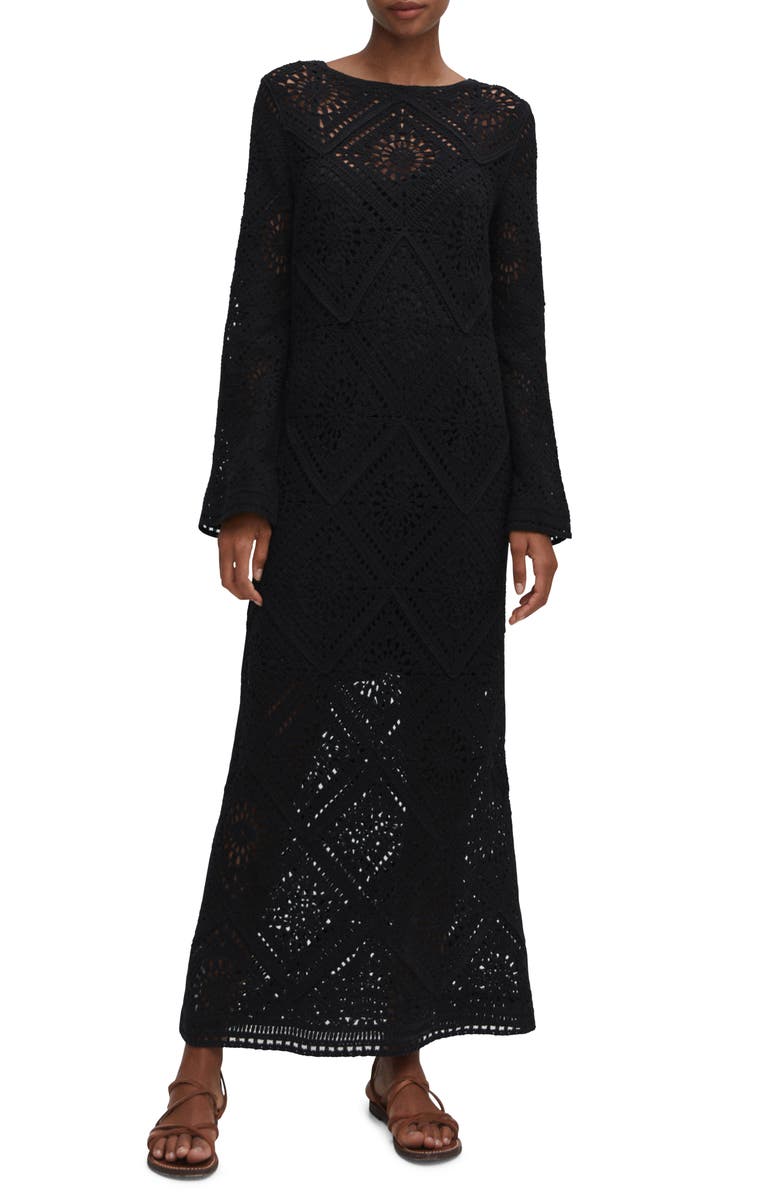 MANGO Crochet Long Sleeve Maxi Dress, Main, color,