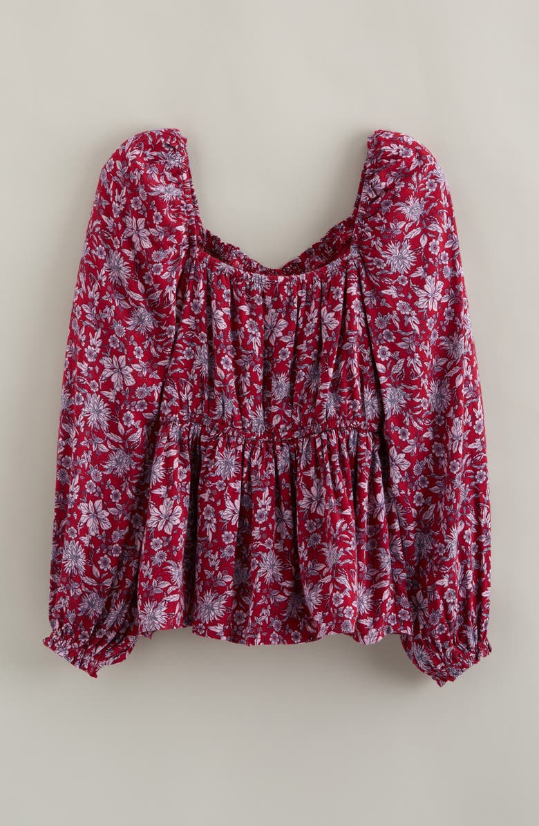 Treasure & Bond Kids' Floral Smocked Peplum Top, Alternate, color, Burgundy- Pink Jules Floral