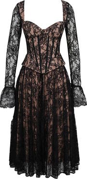 HOUSE OF CB Raquel Long Sleeve Lace Corset Dress