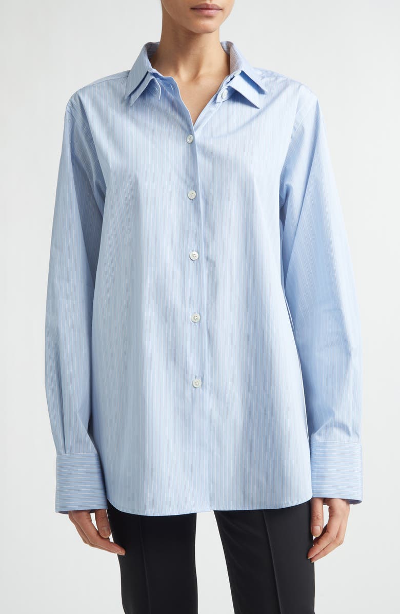 Róhe Double Collar Stripe Shirt, Main, color, Blue Stripe