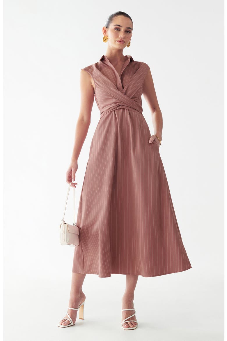 Gaia Midi Dress, Alternate, color, Pink Pinstripe