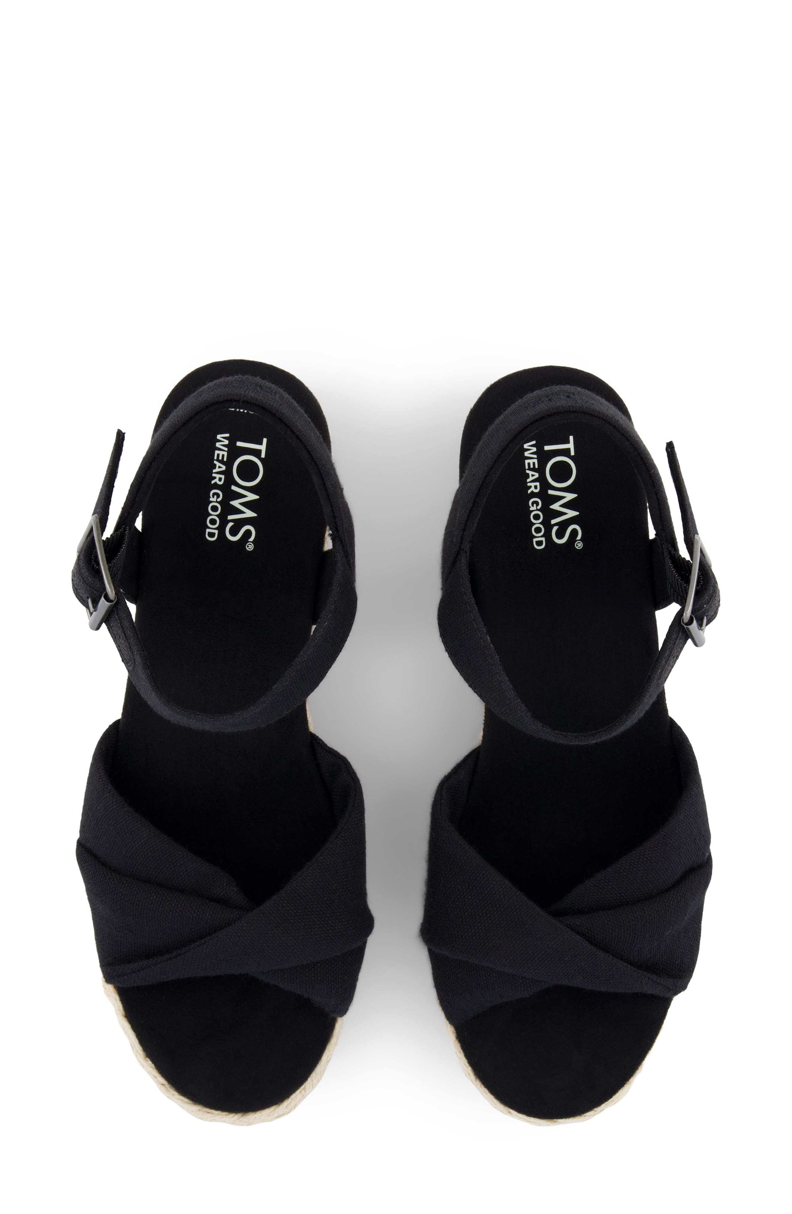 TOMS Kinsley Ankle Strap Espadrille Platform Wedge Sandal, Alternate, color, Black