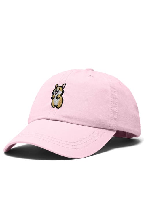 Dalix Leaping Corgi Embroidered Cap In Washed Pink