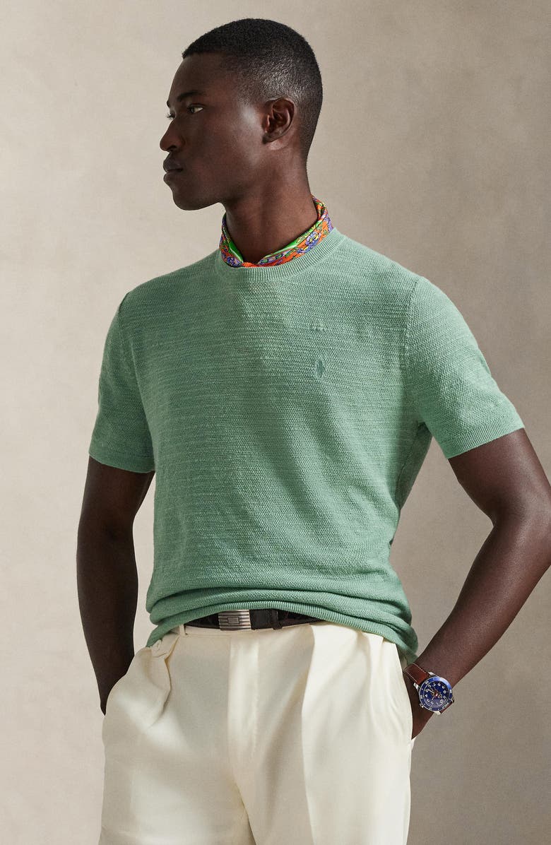 Polo Ralph Lauren Textured Seed Stitch Cotton & Linen Sweater, Alternate, color, Faded Mint