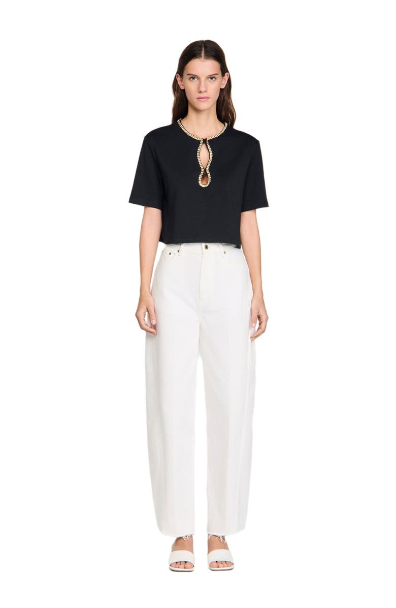 SANDRO Rhinestone cropped T-shirt, Alternate, color, Black