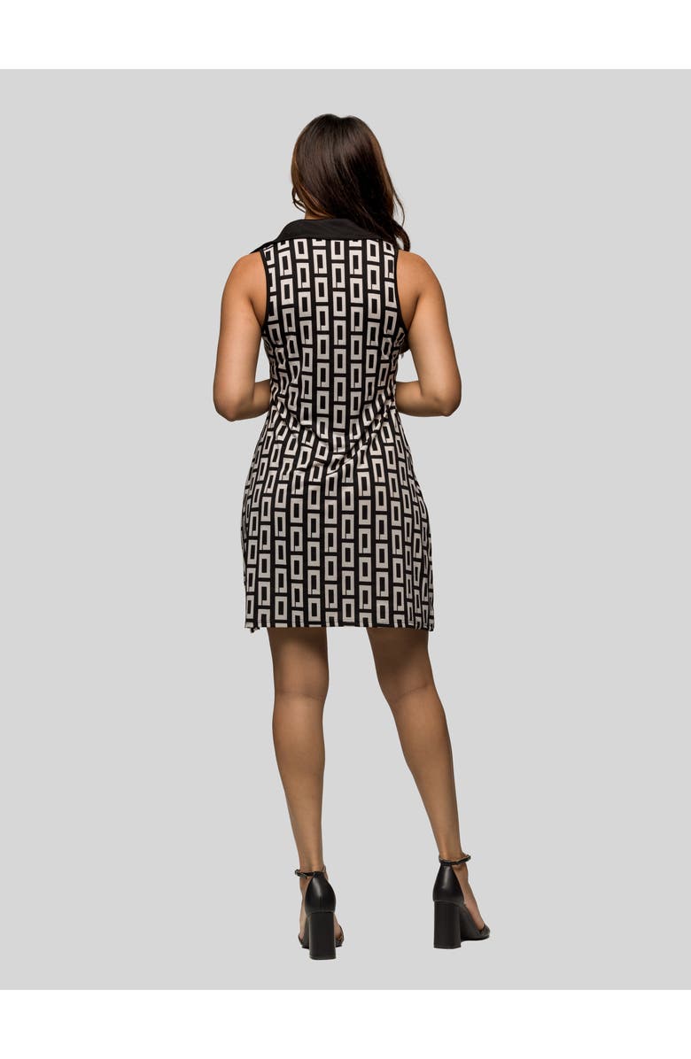 24seven Comfort Apparel Black and White Sleeveless Collared Mini Dress, Alternate, color,