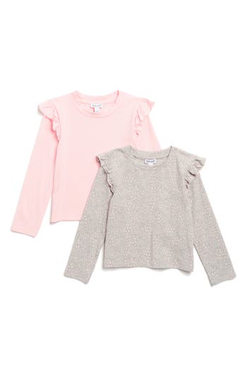 Splendid Kids' Assorted 2-pack Ruffle Long Sleeve T-shirt In Pink