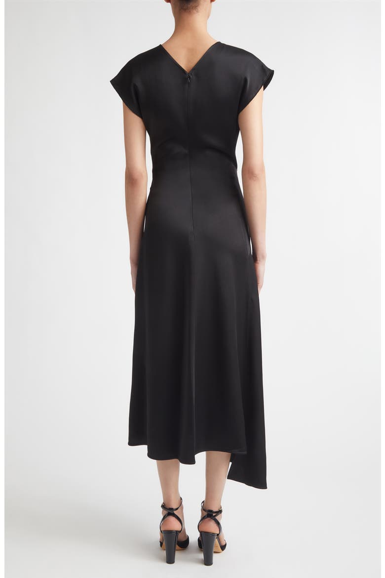Aria Twist Waist Asymmetric Midi Dress, Alternate, color, BLACK