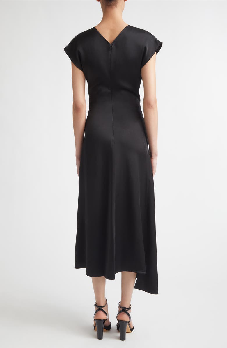 Victoria Beckham Twist Shoulder Asymmetric Satin Midi Dress, Alternate, color, Black
