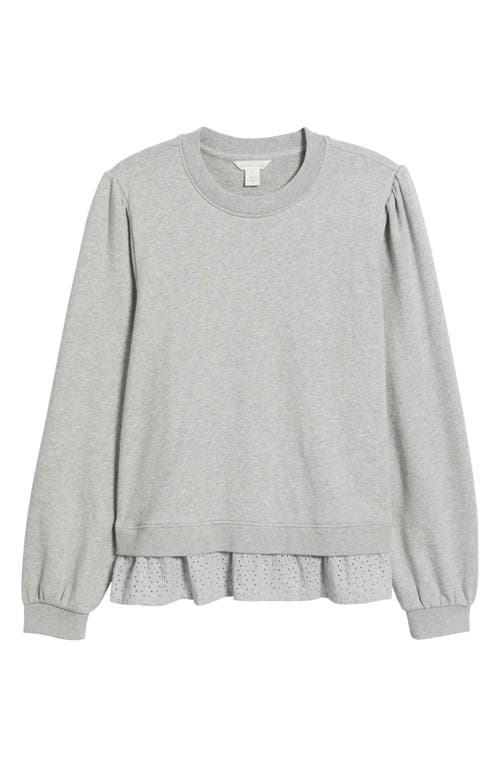 Caslonr Caslon(r) Puff Shoulder Mixed Media Sweatshirt In Grey Heather