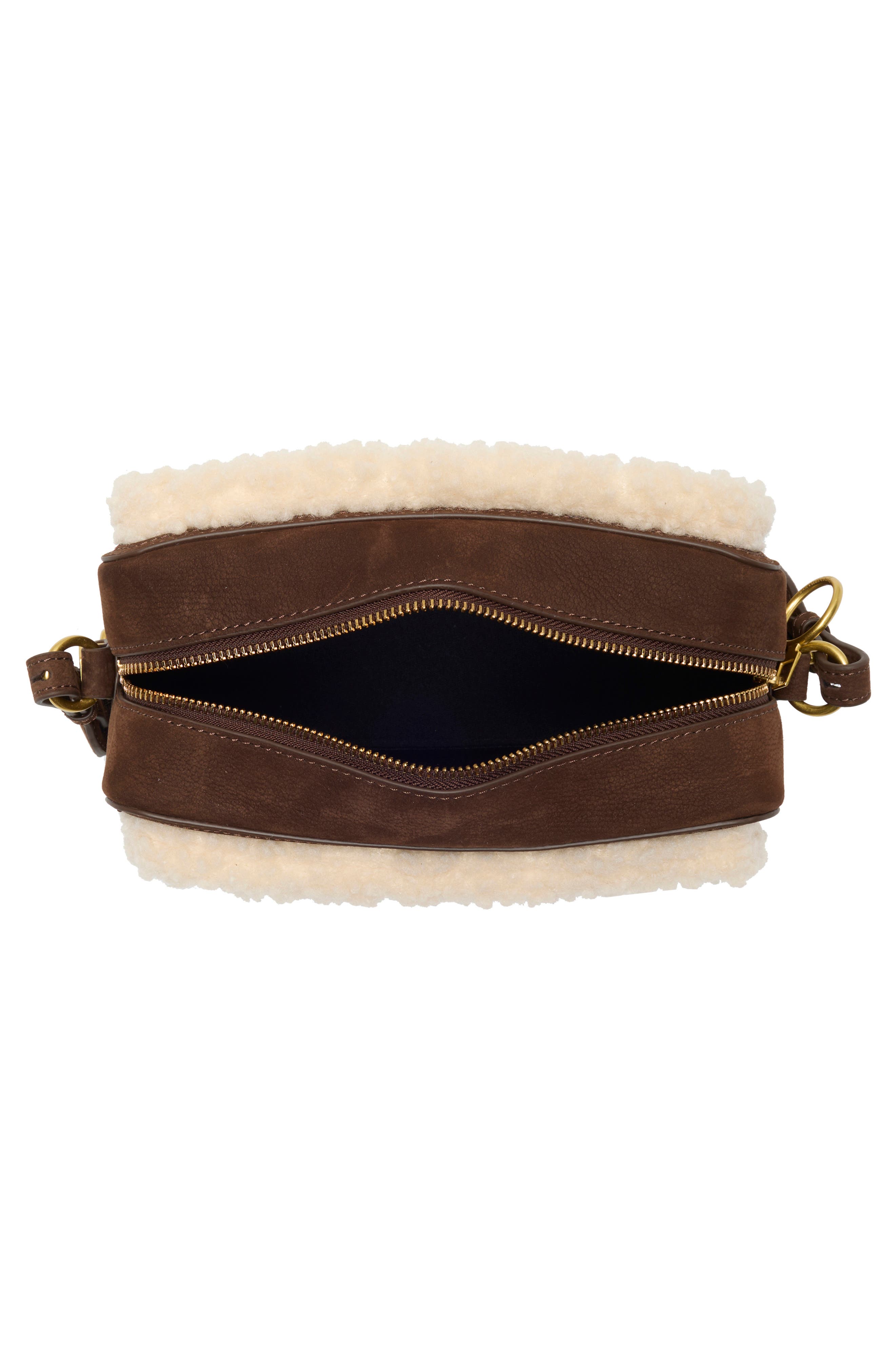 Medium Faux Shearling Trim Leather Camera Bag, Alternate, color, BROWN