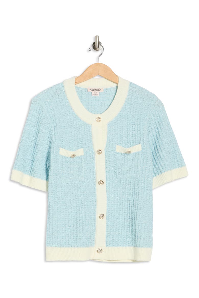 Contrast Trim Short Sleeve Sweater, Main, color, BLUE/ WHITE