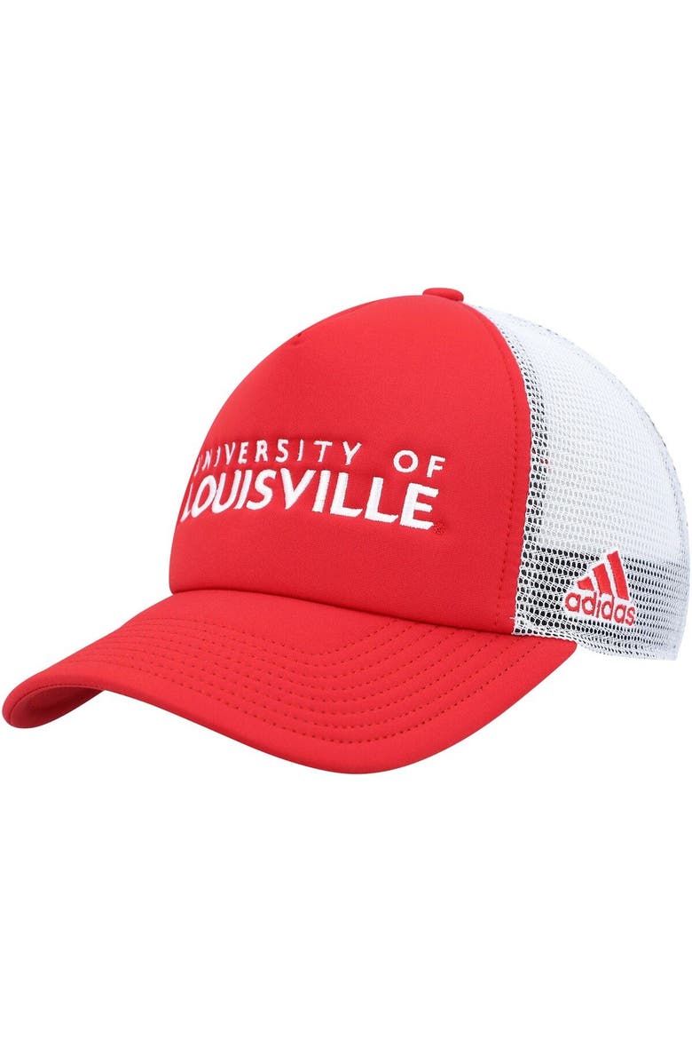 adidas Men's adidas Red Louisville Cardinals Foam Trucker Snapback Hat, Main, color, 
