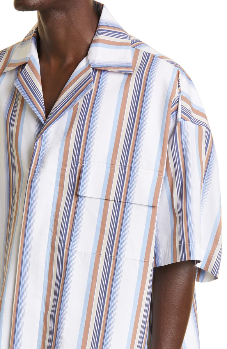Bianca Saunders Summer Stripe Short Sleeve Cotton Blend Button-Up Shirt, Alternate, color,