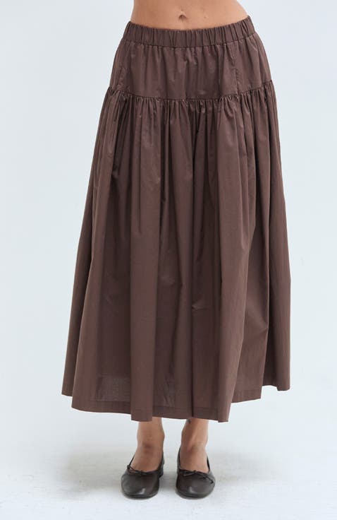 Tiered Poplin Midi Skirt